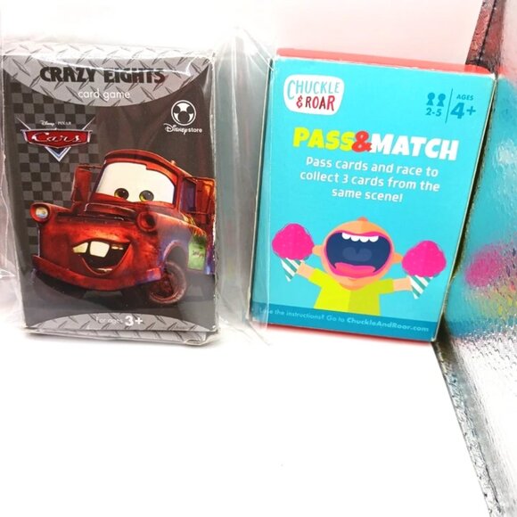 Kids Card Games Lot Of 3 Crazy Eights Cars, Pass N Match,Crash + Rumble New - Picture 6 of 7